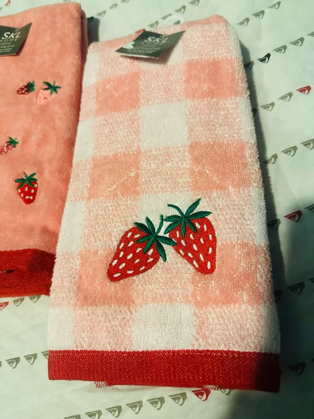 Pink Strawberry Embroidered Hand Towel Set- 6 pcs total